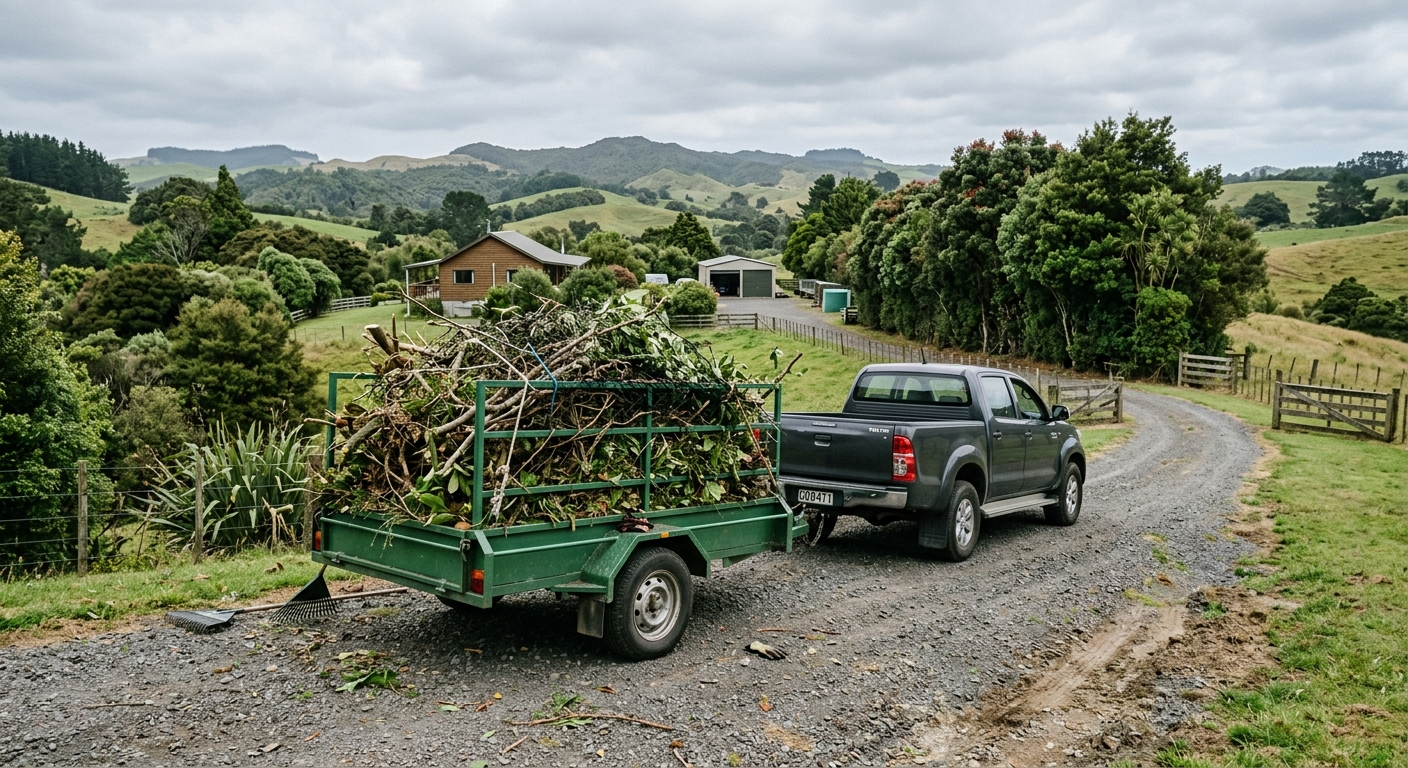 Green waste loaded for removal on a rural property